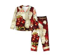 cchgnm Pigiama a maniche lunghe morbido con stampa di Babbo Natale, pigiama da donna, Nero , L