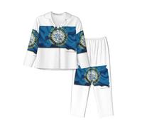 cchgnm Pigiama a maniche lunghe morbido con stampa mappa della bandiera del Sud Dakota, pigiama da donna, Nero , XXL