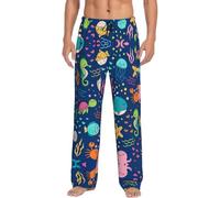 cchgnm Pigiama da uomo con stampa di pesci di mare del fumetto,Pigiama morbido con tasca con coulisse,Pigiama casual per dormire, Nero , S