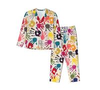 cchgnm Pigiama morbido a maniche lunghe con stampa a mano, pigiama da donna, Nero , L