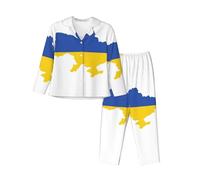 cchgnm Pigiama morbido a maniche lunghe con stampa mappa della bandiera dell'Ucraina, pigiama da donna, Nero , L