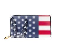cchgnm Portafoglio lungo in pelle classica con stampa della pace e bandiera americana e hippie, elegante portafoglio da donna con cerniera e scomparti multipli per schede.