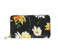 cchgnm Portafoglio lungo in pelle classica con stampa di girasoli e camomilla, elegante portafoglio da donna con cerniera e scomparti multipli per schede.
