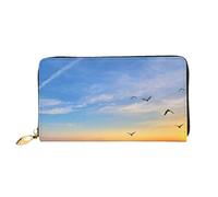 cchgnm Portafoglio lungo in pelle classica con stampa Lake Under Sunset, elegante portafoglio da donna con cerniera e scomparti multipli per schede.