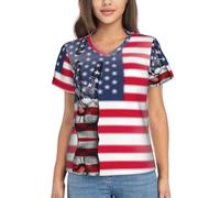 cchgnm T-shirt estiva da donna con scollo a V, con stampa di bandiera americana e hippie della pace, morbida e casual, maniche corte traspirante e alla moda, Nero , XXL