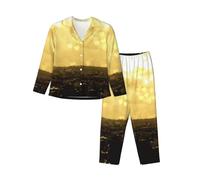 cchgnm Torre Eiffel 5 stampa morbido pigiama a maniche lunghe, pigiama da donna, Nero , L