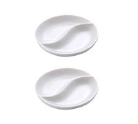 ccHuDE 2 piatti per salsa in ceramica a 2 scomparti, ciotola rotonda per condimenti, piccoli piatti per antipasti, condimenti, vassoio da portata per feste in cucina