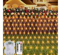 CCILAND 1,5 m x 1,5 m luci da giardino bianco caldo, 100 luci a rete a batteria a LED con 8 modalità di timer a distanza, dimmerabili, luci a rete per patio, patio, recinzione, parete, feste,