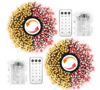 CCILAND Confezione da 2 100 luci LED che cambiano colore a batteria, bianco caldo e rosso bianco, 8 modalità, luci natalizie per esterni con telecomando, luci per albero di Natale per albero di Natale