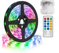 CCILAND Striscia di luci a LED da 5 m, alimentate a batteria, con telecomando, 8 modalità, timer, impermeabile, autoadesiva, per cucina, camera da letto, armadio, decorazione (multicolore)