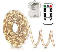 CCILAND Striscia LED alimentata a batteria, 3 metri 90 LED Batteria Striscia LED per decorazioni Tagliabile, autoadesiva, telecomando, timer, 8 modalità, dimmerabile (Bianco caldo)