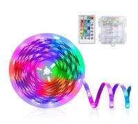 CCILAND Striscia LED RGB alimentata a batteria, 2 m, 60 LED, 16 luci che cambiano colore, striscia con timer dimmerabile, 8 modalità, luci LED per camera da letto, esterni, camper, campeggio, tenda,