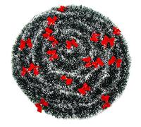 CCINEE Ghirlanda di lametta natalizia, ghirlanda artificiale, decorazione con neve e 24 fiocchi rossi, ornamento per decorazioni natalizie, accessori per feste, 90 cm