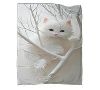 CCIZFMQ gatto bianco Stampa 3D Branch Tiro Bambini Coperta Peluche Coperta Da Viaggio Leggera Microfibra Morbida E Accogliente Per Divano Letto E Divano Per Adulti 80x90inch(200x230cm)