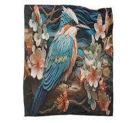 CCIZFMQ uccello piuma blu Tiro Bambini Coperta Stampa 3D Rami di fiori Coperta Da Viaggio Leggera Per Tutte Le Stagioni Microfibra Peluche Per Divano Letto E Divano Per Adulti 50x60inch(127x152cm)