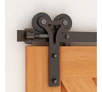 CCJH 5FT-152cm Binario per Porta Scorrevole Kit Esterno Muro Completo Accessori per Porte Scorrevoli Singole in Legno, Nero