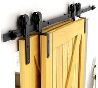 CCJH 6FT/183 cm Hardware Rail Kit per Bypass Doppia Porta Scorrevole (Singolo Binario) Nero Sistema di Porte Scorrevoli Interne - Set di Rulli a Forma di J