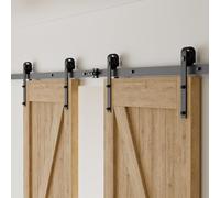 CCJH Binario per Porta Scorrevole Kit Doppia Anta Esterno Muro 14FT-426cm in Stile Rustico Classico Rulli Forma Hardware in Acciaio al Carbonio Nero