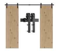 CCJH Binario per Porta Scorrevole Kit Doppia Anta Esterno Muro 9FT-274cm in Stile Rustico Classico Rulli Forma Hardware in Acciaio al Carbonio Nero