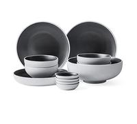 CCKUYT Servizio da tavola per 4 Persone, Set di stoviglie in gres da 12 Pezzi, Set di Piatti e Ciotole in Ceramica, Lavabile in lavastoviglie, Adatto a microonde e Forno, Set di stoviglie per Banche