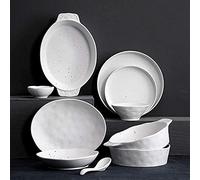 CCKUYT Set di Piatti e Ciotole in Ceramica, Servizio da tavola in Ceramica Bianca con Pois Irregolari Fatti a Mano da 40 Pezzi per 6 Persone, Piatto da Portata in Porcellana