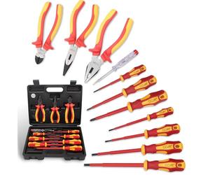CCLIFE 11 Pezzi cacciavite elettricista VDE 1000V Set di Cacciaviti e Pinze Isolati Elettricista Professionali Giravite Cacciavite Isolato con Tester di Cercafase punte a taglio & PH & PZ