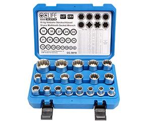 CCLIFE 19 Pezzi profilo E10-E40 kit bussole poligonali torx bussola esagonali 1/2' 8-32mm CRV bussole Chiavi a Bussola Femmina 12 denti