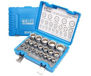 CCLIFE 21 Pezzi profilo E10-E40 kit bussole poligonali trox a bussola esagonali 1/2' 8-32mm CRV bussole Bussola Femmina 12 denti