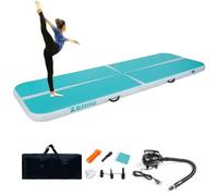 CCLIFE Air Track Tappetino Ginnastica Artistica 5m 20cm con Borsa il Trasporto Pompa aria Casa Yoga Campeggio Palestra Formazione Cheerleading Righe, Blu-verde