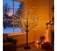 CCLIFE Albero Luminoso da Interno 180cm, Lampada LED con Funzione Memoria, Albero di Ciliegio Illuminazione, Bianco Caldo, IP44, 336 LED Albero con Luci