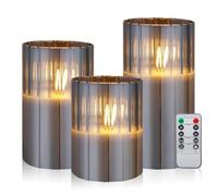 CCLIFE Candele LED Candele batteria con effetto vetro, Candele Senza Fiamma candele elettriche pilastro con telecomando timer per decorazione natale, 3 pezzi in Grigio CushHom