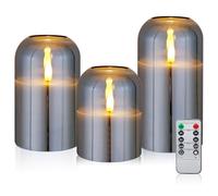CCLIFE Candele LED Candele batteria con effetto vetro, Candele Senza Fiamma candele elettriche pilastro con telecomando timer per decorazione natale, 3 pezzi in Champagne CushHom