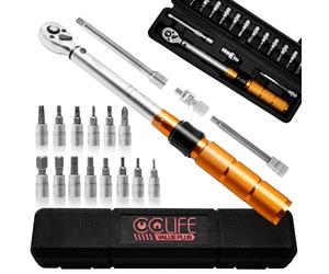 CCLIFE Chiave Dinamometrica 1/4" 1-25 Nm, Bici, Auto e Moto Chiavie Dinamometrica Set con Prolunga 10 cm, Giunto Universale, 19 Pezzi