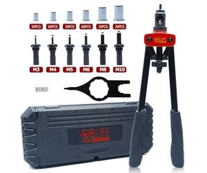 CCLIFE Rivettatrice Professionale con 240 Dadi per Rivetti M3 M4 M5 M6 M8 M10, Doppia Impugnatura Ergonomica, Set Completo