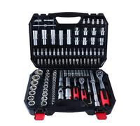 CCLIFE Set di chiavi a bussola da 110 pezzi, 1/4" e 1/2" con bussole, punte ed estensioni per casa e auto in robusta valigetta degli attrezzi