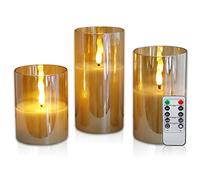 CCLIFE velas elettriche e LED in vera cera con telecomando, funzione timer, paraffina, funzionamento a batteria,Cristallo dorato 3 pezzi