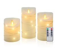 CCLIFE velas elettriche e LED in vera cera con telecomando, funzione timer, paraffina, funzionamento a batteria,Bianco 3 pezzi