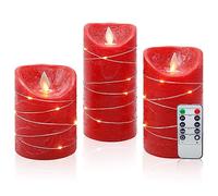 CCLIFE velas elettriche e LED in vera cera con telecomando, funzione timer, paraffina, funzionamento a batteria,Rosso 3 pezzi
