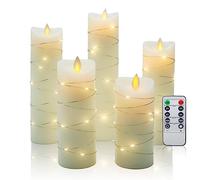 CCLIFE velas elettriche e LED in vera cera con telecomando, funzione timer, paraffina, funzionamento a batteria,Bianco 5 pezzi