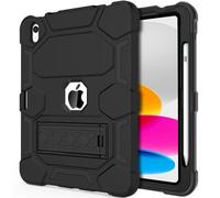 CCMAO Custodia per iPad 10.9 pollici 2022, iPad 10 Custodia con supporto e portapenne, custodia protettiva resistente agli urti ibrida a tre strati per bambini ragazzi uomini, nero