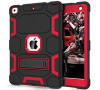 CCMAO Custodia per iPad 6a/5a generazione (9,7 pollici, 2018/2017), iPad Air 2 Generation Case (2014) con cavalletto, custodia ibrida antiurto protettiva per iPad 9.7 per bambini ragazzi, nero e rosso