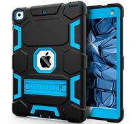 CCMAO Custodia per iPad 6a/5a generazione (9,7 pollici, 2018/2017), iPad Air 2a generazione (2014) con cavalletto, custodia protettiva ibrida antiurto per iPad 9.7 per bambini, nero+blu