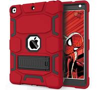 CCMAO Custodia per iPad 9a/8a/7a generazione da 10,2 pollici 2021/2020/2019, con cavalletto, custodia protettiva ibrida a tre strati antiurto resistente, rosso+nero