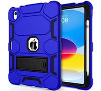 CCMAO Custodia per iPad di 10a generazione da 10,9 pollici 2022, custodia per iPad 10 con cavalletto e portamatite, custodia protettiva ibrida a tre strati, resistente agli urti, blu e nero