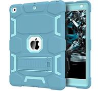 CCMAO Custodia per iPad di 9a generazione, custodia per iPad 8a/7a generazione, iPad 10.2 2021/2020/2019 con cavalletto, custodia protettiva ibrida a tre strati, resistente agli urti, blu e verde