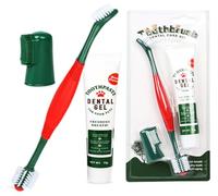 Ccomage Kit per la cura dentale degli animali domestici, 3 pezzi, spazzolino da denti a doppia punta, dentifricio per cani e gatti, kit di spazzolatura dei denti a 360°, spazzolino da dita, sapore di