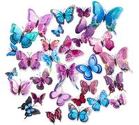 CCUCKY Farfalla Adesivi Murali,36 Pezzi Doppi Strati 3D Ali Farfalle Decorazione Ideale Per Bambini Camera Cucina Frigo Piante da giardino Decorazioni per feste-Rosa/Blu/Viola