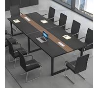 CCUKTFN Tavolo Riunioni Moderno con Passacavi Integrato, Tavolo da Conferenza Rettangolare in Metallo Nero per 8-12 Persone, Ideale per Ufficio, Sala Conferenze e Seminari