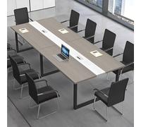 CCUKTFN Tavolo Riunioni Ufficio Moderno, Tavolo da Conferenza Rettangolare con Canalina per Cavi e Struttura in Metallo Nero, Ideale per 8-12 Persone, Sala Conferenze e Seminari
