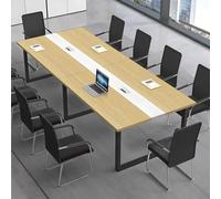 CCUKTFN Tavolo Riunioni Ufficio Moderno, Tavolo da Conferenza Rettangolare con Canalina per Cavi e Struttura in Metallo Nero, Ideale per 8-12 Persone, Sala Conferenze e Seminari